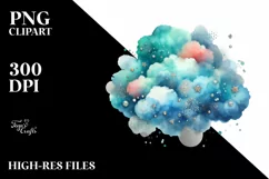 Colorful Cyan Watercolor Cloud with Silver Foil Product Image 1