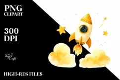 Whimsical Watercolor Rocket, Transparent PNG Product Image 1