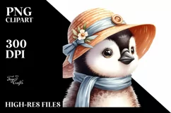 Funny Penguin Portrait in Sun Hat Clipart Product Image 1