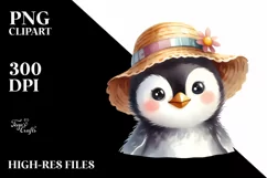 Funny Penguin Portrait in Sun Hat Clipart Product Image 1