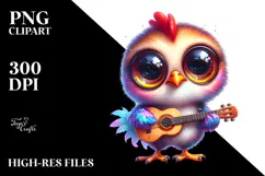 Cute Baby Rooster Playing Guitar PNG Product Image 2