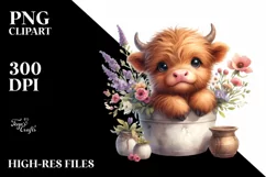 Cute Baby Highland Cow in Vase Clipart Product Image 3