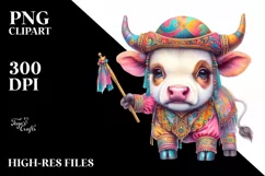 Colorful Cow in Volta Dancer's Outfit, PNG Product Image 1