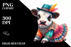 Colorful Cow in Volta Dancer's Outfit, PNG Product Image 1