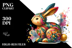 Colorful Bunny Wood PNG Product Image 2