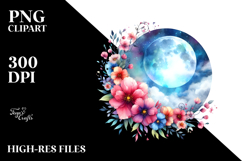 Magical Moon with Flowers Watercolor | Clipart Product Image 2