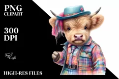 Colorful Highland Cow in Square Dancer's Outfit, PNG Product Image 3