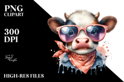 Funny Baby Cow with Sunglasses PNG Product Image 2