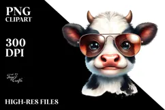 Funny Baby Cow with Sunglasses PNG Product Image 2