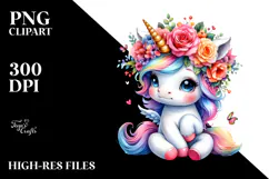 Floral Wreath Baby Unicorn PNG Product Image 2