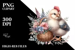 Cute Baby Chicken Holding Flower Basket Clipart Product Image 1