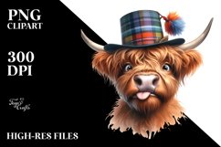 Cow Watercolor Highland Cow Portrait with Party Hat and Product Image 1