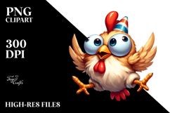 Party Hat Chicken with Wide Eyes, Watercolor PNG Product Image 2