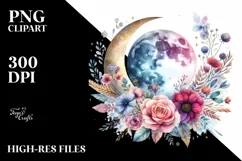 Boho Moon with Flowers Watercolor Art | Clipart Product Image 3
