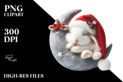 Cute Baby Rabbit Sleeping On The Moon Clipart Product Image 2