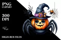 Funny Watercolor Haloween WIMSICAL Spider Clipart Product Image 1