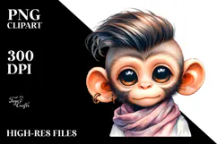 Cute Baby Monkey with Cool Haircut PNG Product Image 2