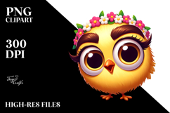 Goofy Cartoon Chicken with Flower Crown PNG Product Image 2