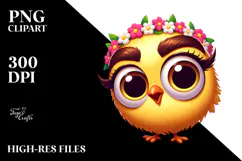 Goofy Cartoon Chicken with Flower Crown PNG Product Image 2