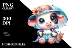 Energetic Baby Cow at the Beach PNG Product Image 2