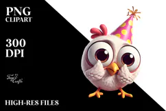 Silly Cartoon Chicken with Party Hat PNG Product Image 2