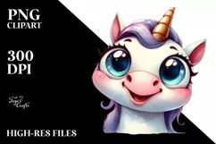 Funny Big Eyes Expressive Unicorn, PNG Product Image 3