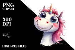 Funny Big Eyes Expressive Unicorn, PNG Product Image 1