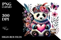 Baby Panda with Heart Watercolor PNG Product Image 2
