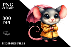 Cheerful Raincoat Mouse Watercolor | Clipart Product Image 2