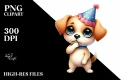 Funny Baby Dog Standing in Party Hat Clipart Product Image 1