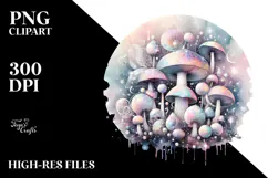 Pastel Glossy Mushroom Watercolor Splash PNG Product Image 2