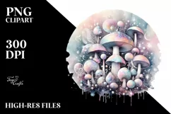 Pastel Glossy Mushroom Watercolor Splash PNG Product Image 1