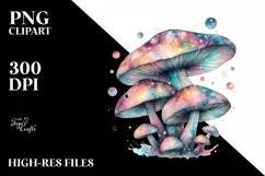 Pastel Glossy Mushroom Watercolor Splash PNG Product Image 1