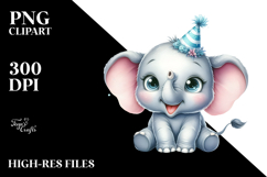 Energetic Baby Elephant with Party Hat PNG Product Image 2