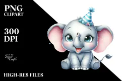 Energetic Baby Elephant with Party Hat PNG Product Image 2