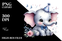 Energetic Baby Elephant with Party Hat PNG Product Image 2