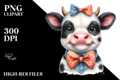 Funny Baby Cow with Bow and Tie PNG Product Image 2