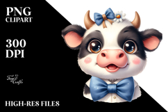 Funny Baby Cow with Bow and Tie PNG Product Image 2