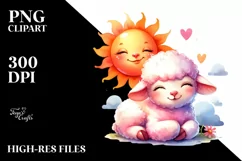 Cuddling Sun Baby Lamb PNG Product Image 2