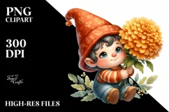 Cute Baby GNOME with Marigold PNG Product Image 2
