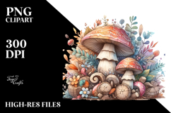 Pastel Wooden Mushroom Watercolor Splash PNG Product Image 2