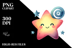 Simple Smiling Star Watercolor PNG Product Image 2