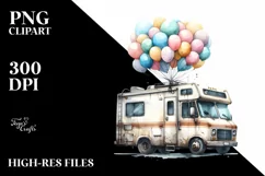 Vintage Dirty RV with Huge Balloons, Centered PNG Product Image 3