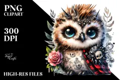 Energetic Baby Owl with Punk Look, Watercolor Product Image 2