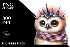 Energetic Baby Owl with Punk Look PNG Product Image 2