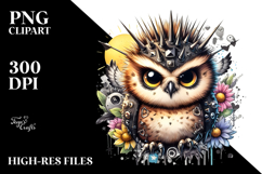 Energetic Baby Owl with Punk Look PNG Product Image 2