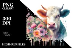 Vibrant Cow Half Flowers Splashes | Sublimation | Clipart Product Image 3