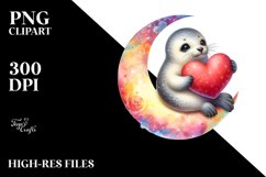 Baby Seal on Moon Watercolor PNG Product Image 2