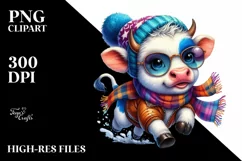 Running Baby Cow for Winter PNG Product Image 1