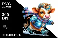 Running Baby Cow for Winter PNG Product Image 1